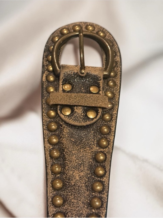 Accessories - Studded Distressed Leather Belt in Black/Brown